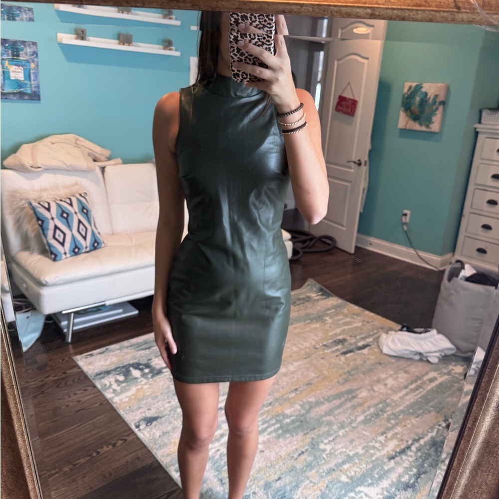 RD Style Dark Green Leather Mini Dress
